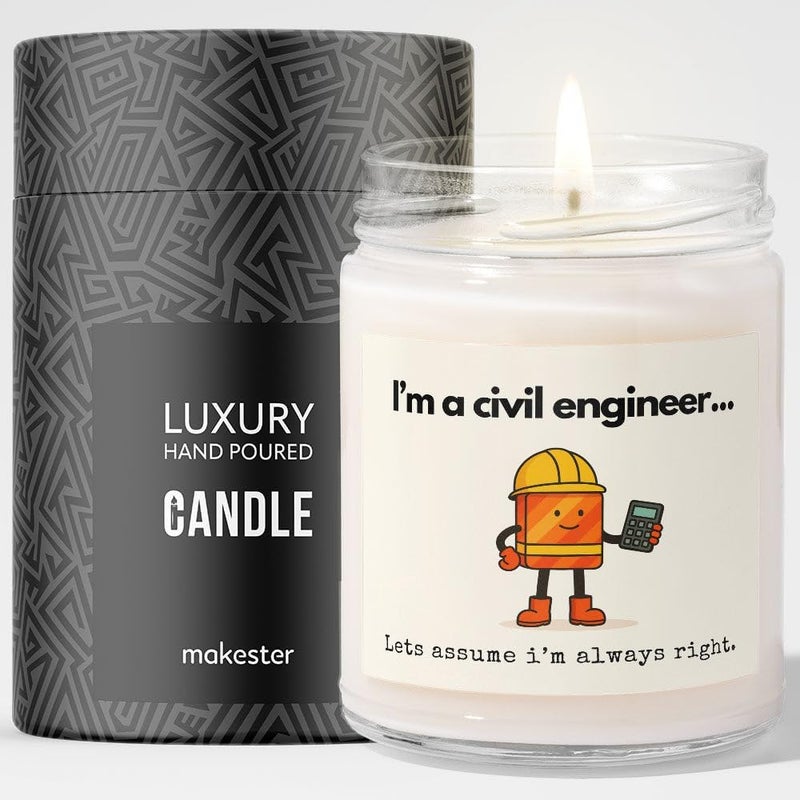 Makester Civil Engineer Gift - Luxury Soy Wax Candle - Vanilla, Jasmine, Sugared Almond - Makester - Image 1