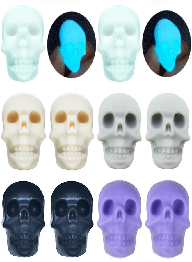 metulip 12Pcs Skull Beads Silicone Focal Beads Luminous Skeleton Head Beads Halloween Skull Spacer Beads for Crafts Making DIY Bracelets Necklaces Knitting Needle Stoppers - Image 1