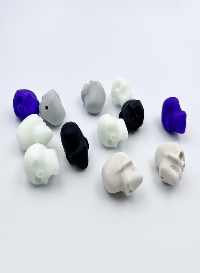 metulip 12Pcs Skull Beads Silicone Focal Beads Luminous Skeleton Head Beads Halloween Skull Spacer Beads for Crafts Making DIY Bracelets Necklaces Knitting Needle Stoppers - Image 4