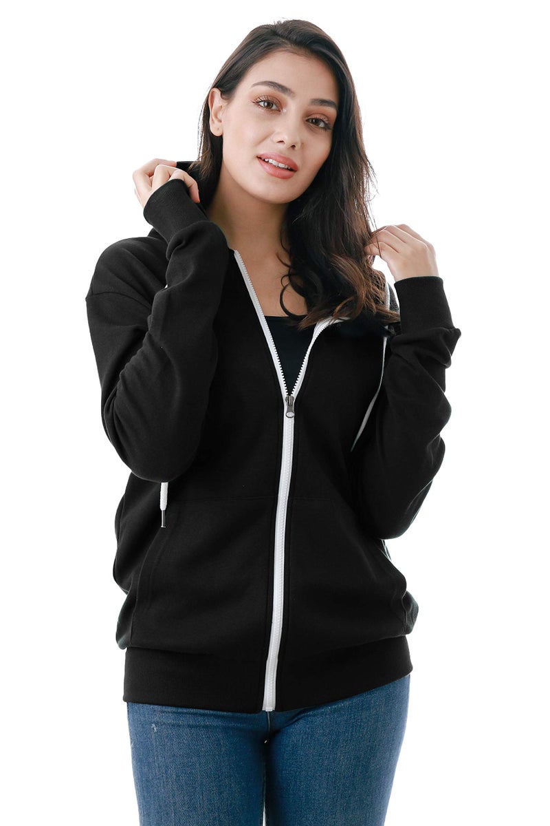 GIVON Women's Lightweight Zip Up Hoodie – Long Sleeve Thin Casual Hooded Jacket, Plus DCF200-BLACK-L - Image 4
