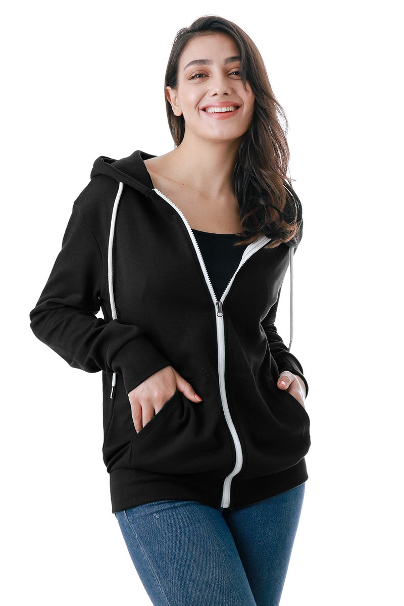 GIVON Women's Lightweight Zip Up Hoodie – Long Sleeve Thin Casual Hooded Jacket, Plus DCF200-BLACK-L - Image 5