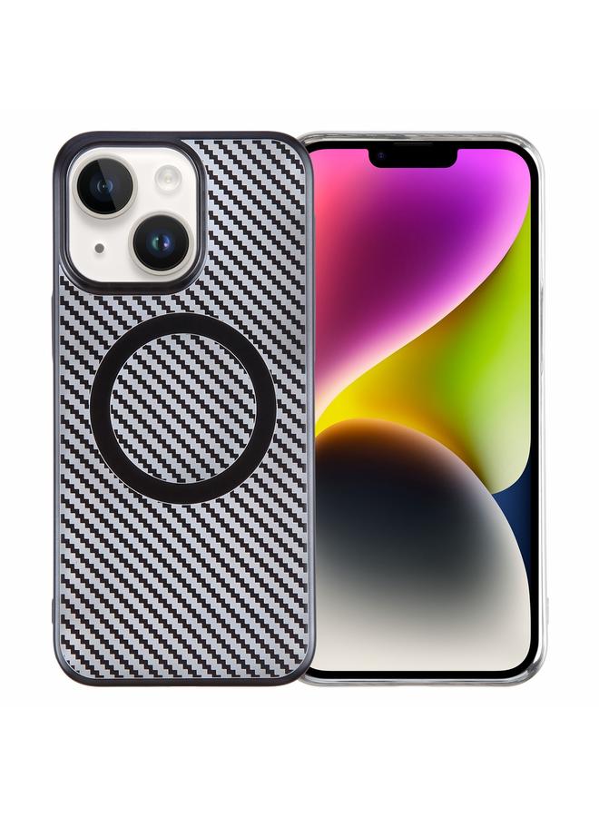 S-TOP Case For iPhone 14 Plus 6D Plated Carbon Fiber Clear Magsafe PC Phone Case - Image 1