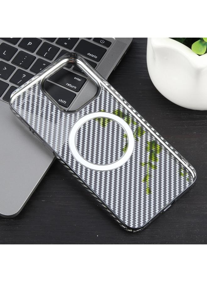 S-TOP Case For iPhone 14 Plus 6D Plated Carbon Fiber Clear Magsafe PC Phone Case - Image 3