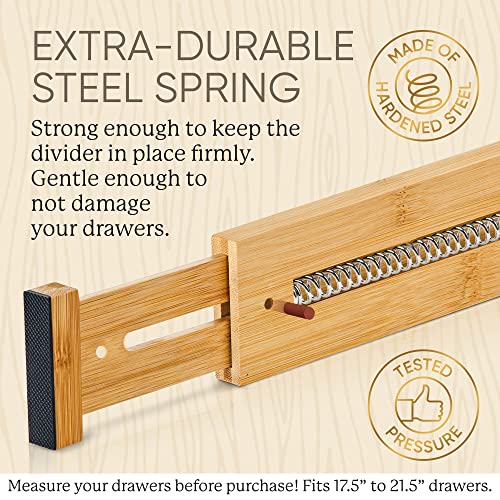 Night Tree Expandable Bamboo Drawer Dividers – Spring-Loaded Wooden Organizers for Clothes, Kitchen Utensils, Bathroom, and Dresser Drawers (18" to 20") - Image 3