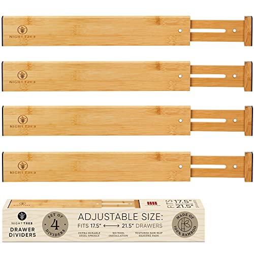 Night Tree Expandable Bamboo Drawer Dividers – Spring-Loaded Wooden Organizers for Clothes, Kitchen Utensils, Bathroom, and Dresser Drawers (18" to 20") - Image 1