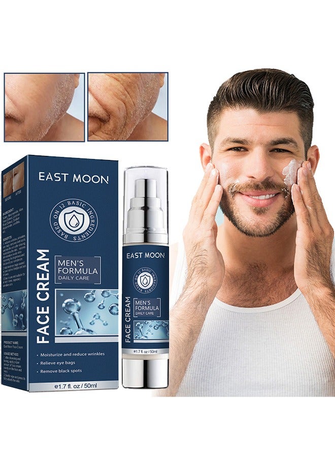 إيست مون كريم الوجه - مرطب للوجه الرجالي 6 في 1 للأكياس تحت العين ، كريم مرطب للوجه للرجال ، كريم الوجه المغذي للبشرة والتجاعيد للبقع الداكنة ، الخطوط الدقيقة ، الغربان للقدم العين 50 مل - Image 1