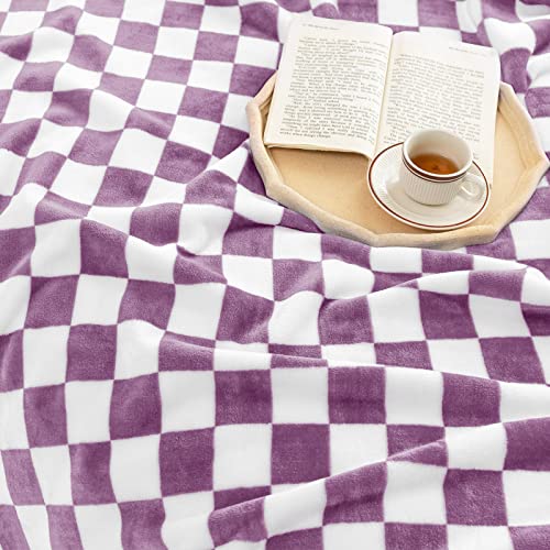 LOMAO Throw Blankets Flannel Blanket with Checkerboard Grid Pattern Soft Throw Blanket for Couch, Bed, Sofa Luxurious Warm and Cozy for All Seasons (Purple, 50"x60") - Image 5