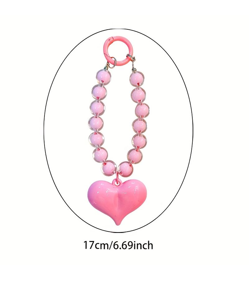 Brown Handcrafted Beaded Keychain with Colorful Peach Heart Design - Image 2