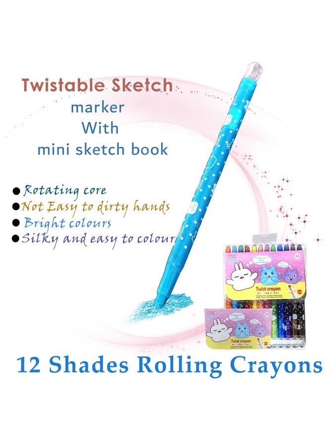 FunBlast Twist Crayons For Kids|12 Pcs Multicolor Crayon Set With Coloring Book For Kids|Coloring Kit For Kids|Crayon For Drawing & Painting For Kids|Art & Craft Kit|Birthday Return Gifts For Kids - Image 3