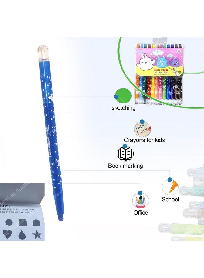 FunBlast Twist Crayons For Kids|12 Pcs Multicolor Crayon Set With Coloring Book For Kids|Coloring Kit For Kids|Crayon For Drawing & Painting For Kids|Art & Craft Kit|Birthday Return Gifts For Kids - Image 4