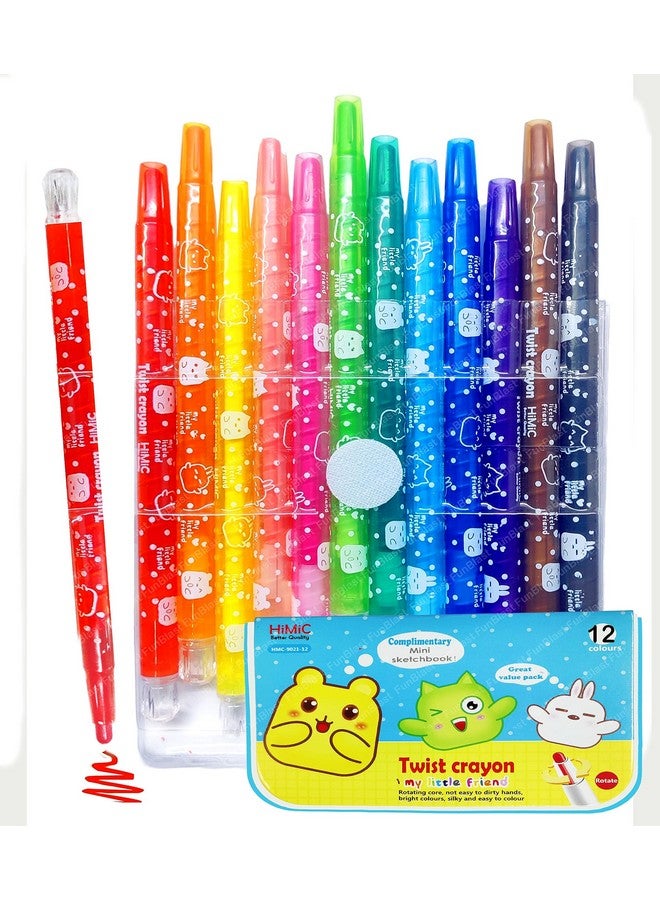 FunBlast Twist Crayons For Kids|12 Pcs Multicolor Crayon Set With Coloring Book For Kids|Coloring Kit For Kids|Crayon For Drawing & Painting For Kids|Art & Craft Kit|Birthday Return Gifts For Kids - Image 1