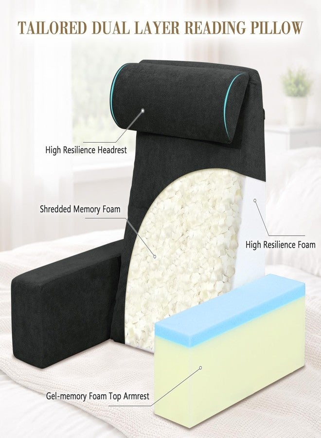 TANYOO Back Pillow for Bed Sitting Up, Upright Pillows for Sleeping & Lumbar Relief, Dual-Layer Back Support Pillow with Adjustable Headrest, Black - Image 2