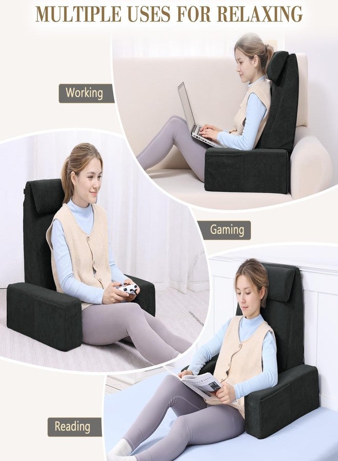 TANYOO Back Pillow for Bed Sitting Up, Upright Pillows for Sleeping & Lumbar Relief, Dual-Layer Back Support Pillow with Adjustable Headrest, Black - Image 3
