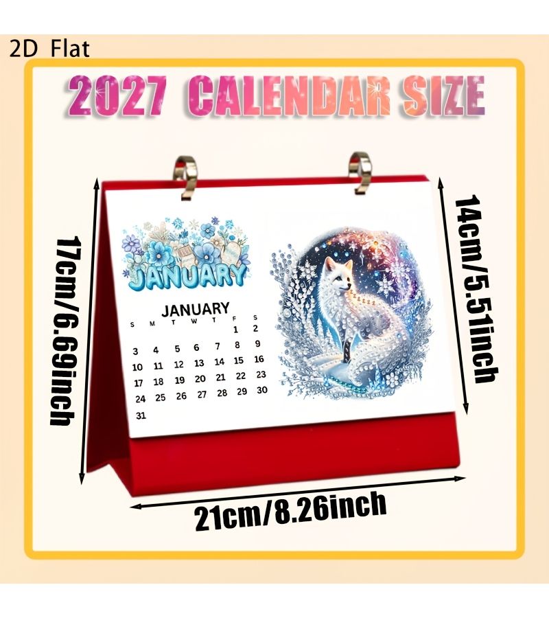 1 قطعة بيضاء 2027 تقويم لطيف بنمط عيد الألماس DIY مجموعة تقويم السنة الجديدة تقويم مكتبي تقويم طاولة كل صفحة تتميز بأنماط مختلفة حرفية يدوية إبداعية حامل تقويم زخرفي للمكتب والغرفة وغرفة المعيشة - Image 2