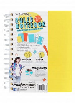 Foldermate A5 Size Spiral Lined 5-Subject Notebook Yellow Cover 150 Sheets 