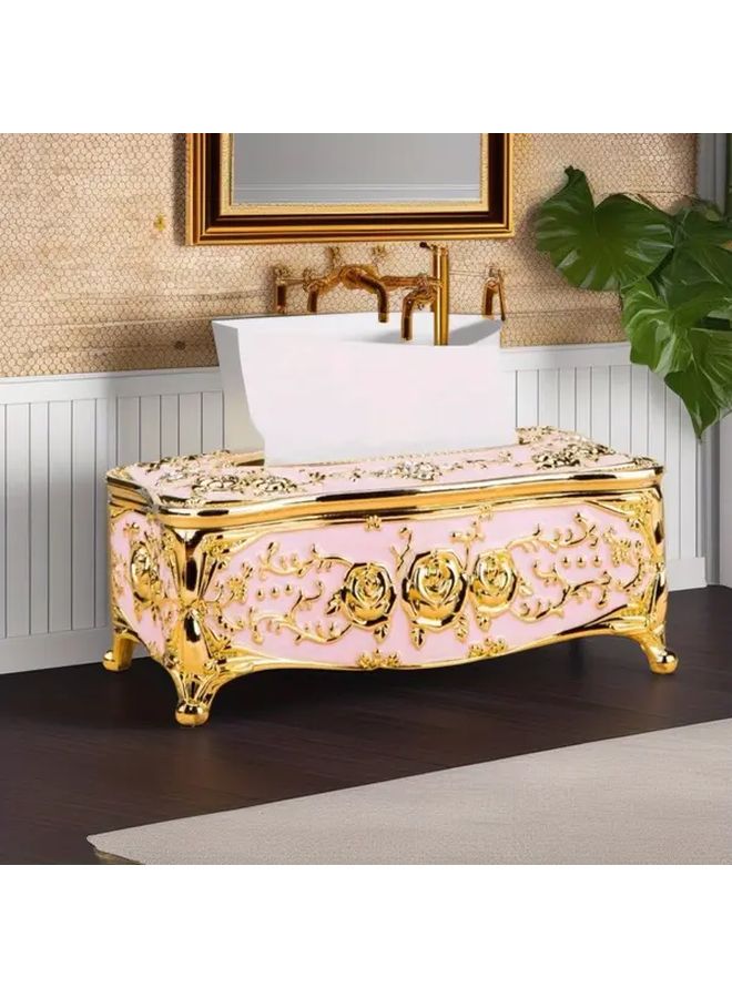 Elegant Rose Gold Tissue Box Holder Cherry Blossom Pink Plastic Square Decor For Living Room Bedroom - Image 2