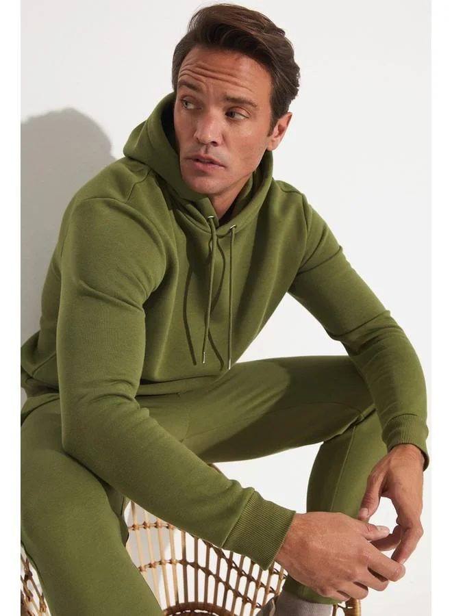 JUNE June Men Kangaroo Pocket Hooded Sweatshirt Khaki