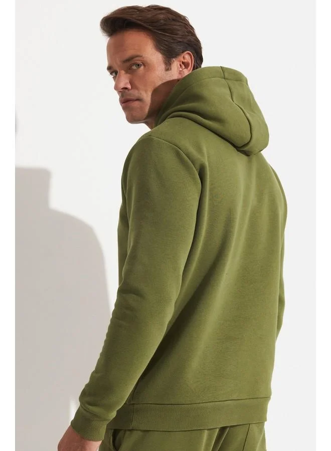 JUNE June Men Kangaroo Pocket Hooded Sweatshirt Khaki