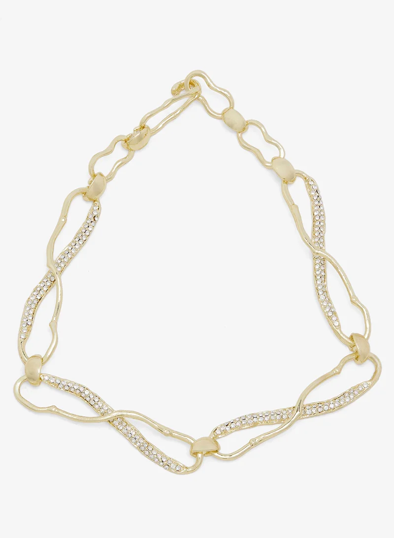 ايلا Gold Accent Asymmetrical Rhinestone Detail Necklace