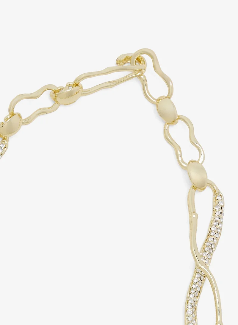Ella Gold Gold Accent Asymmetrical Rhinestone Detail Necklace for Women | Best Price UAE