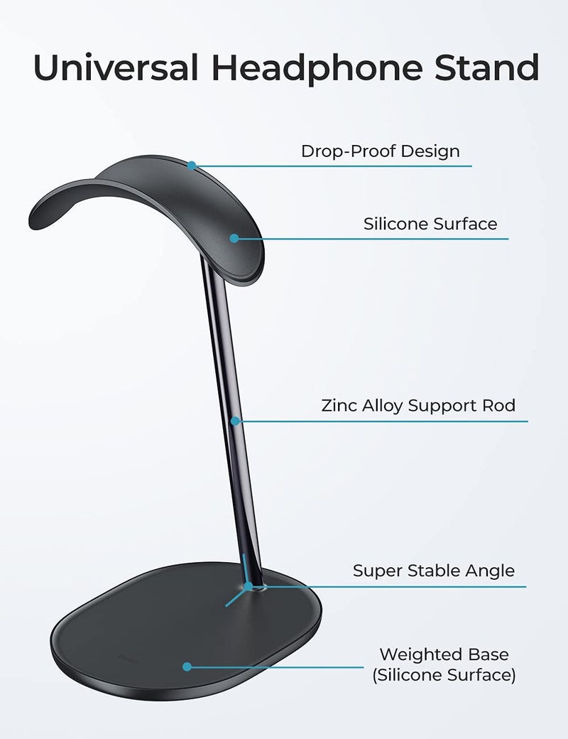 BENKS Desktop Headphone Stand Universal Headset Holder Hanger Mount Aluminum with Protective Silicone Pad, Gaming Headset Accessories, Compatible with AirPods Max, Beats, Bose, Sony and so on(Black) - Image 4