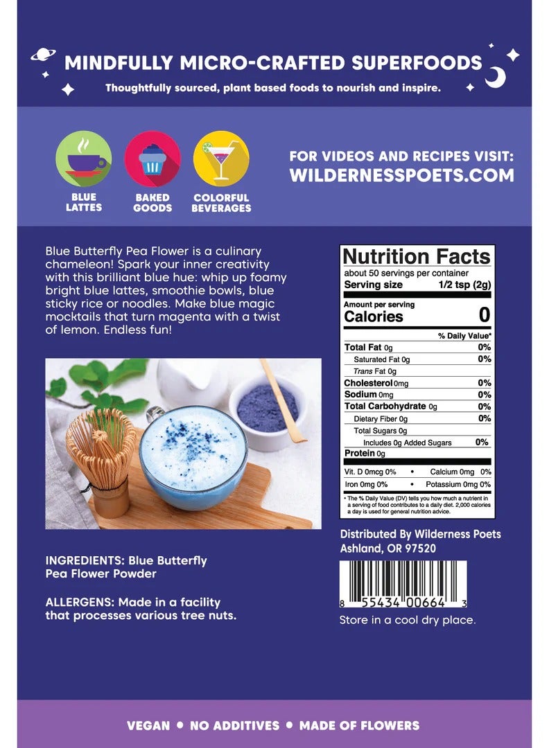 Wilderness Poets 2 Packs of Organic Blue Matcha from Wilderness Poets – Vegan Blue Tea from Butterfly Pea Flower Powder – Free from Additives, Sugar, and Gluten  - Image 3