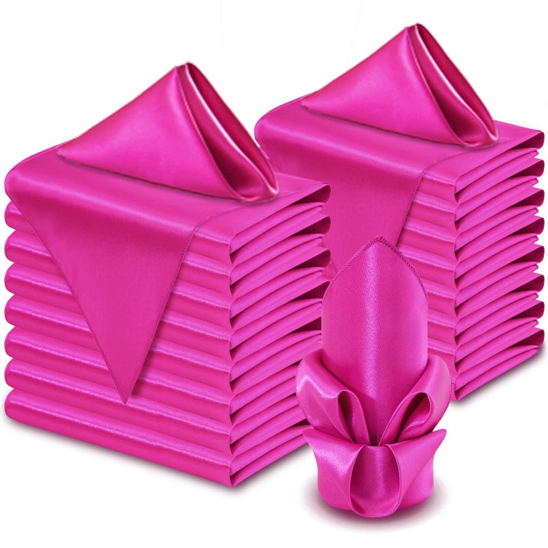 Aormenzy 60 Pack Hot Pink Satin Napkins 17 x 17 Silky Napkins Party Cloth Napkins Square Satin Napkins Dining Table Napkins Soft Cloth Napkins for Wedding Banquet Party Decoration