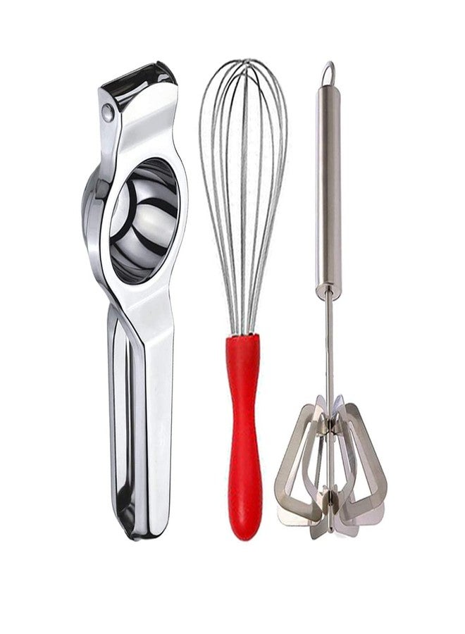 JISUN Stainless Steel Lemon Squeezer/Hand Juicer & Egg Whisk/Egg Beater & Mathani/Hand Blender for Kitchen Tool Set - Image 1