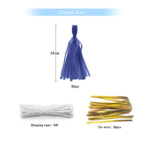 Binpeng 9.8in Tissue Paper Tassel DIY Hanging Paper Decorations Party Garland for Parties, Weddings, Festivals, Baby Showers - 20PCS (Royal Blue 25cm) - Image 3