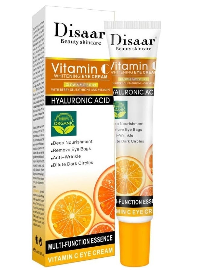 Disaar Vitamin C Eye Whitening Cream 25ml – Brightens Dark Circles, Reduces Puffiness, Fights Fine Lines & Wrinkles, Deep Hydration & Nourishment, Firms & Improves Skin Elasticity Around the Eyes, Suitable for All Skin Types - Image 1