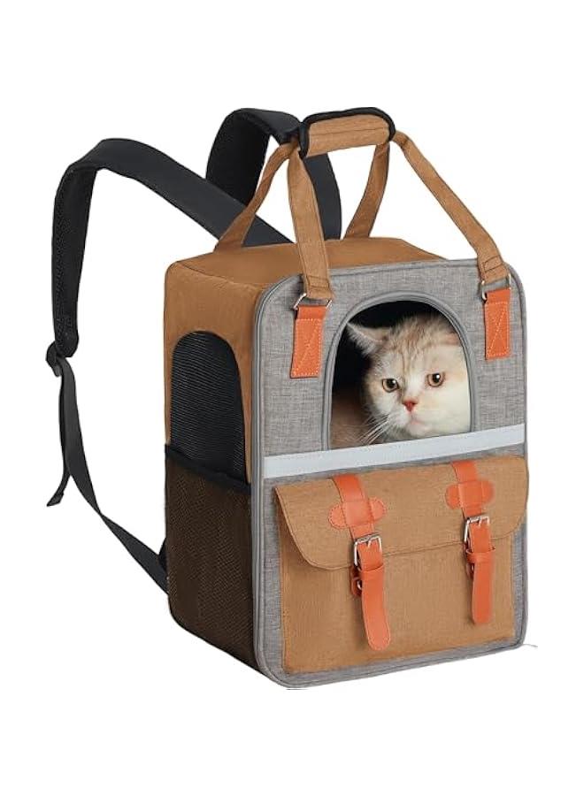 MIXDE Cat Carrier,Cat Soft-Sided Carrier bag for Cats,Pet Backpack with Three-Sided Breathable Mesh＆Removable Mat and Inner Safety Leash (orange)  - Image 1