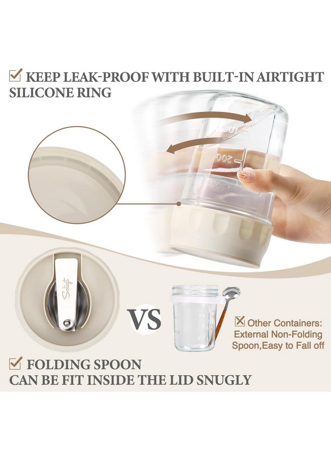 SOLIGT 2 Pack Overnight Oats Containers with Lids, Folding Spoons and Divided Compartments for Fruit & Nuts, Small Glass 16oz Mason Jars for Oatmeal Yogurt Parfait (2 Set-Oat White/Oat White) - Image 4