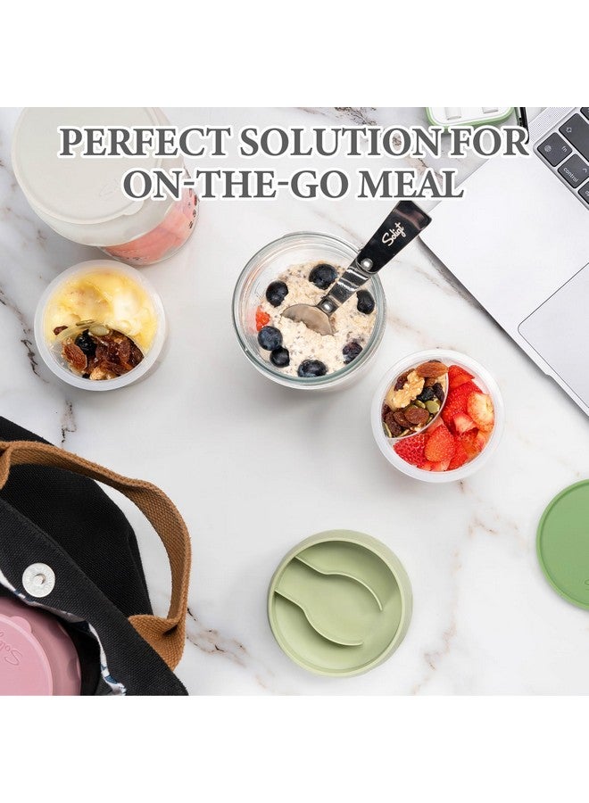 SOLIGT 2 Pack Overnight Oats Containers with Lids, Folding Spoons and Divided Compartments for Fruit & Nuts, Small Glass 16oz Mason Jars for Oatmeal Yogurt Parfait (2 Set-Oat White/Oat White) - Image 5