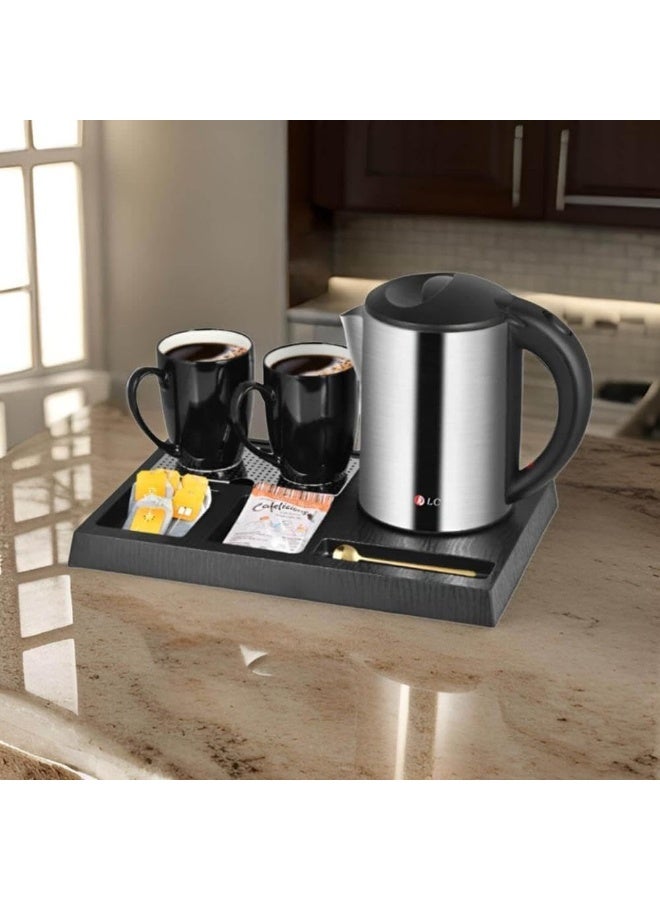 Hotel Stainless Steel Kettle Set with 2 Cups and Ceramic Base, 1500 Watts, 1 Liter Capacity - Image 2