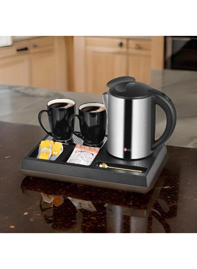 Hotel Stainless Steel Kettle Set with 2 Cups and Ceramic Base, 1500 Watts, 1 Liter Capacity - Image 3