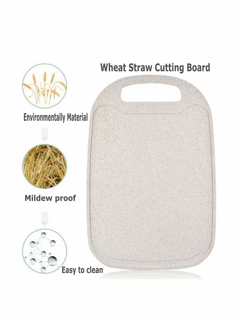 نيبمينينت Mini Kitchen Cutting Board Mats Small Fruit Wheat Straw Plastic Boards, Juice Grooves, Thicker Boards Easy Grip Handle, Non Porous(13 Inch x 8.5 Inch) 3 Pack - Image 5