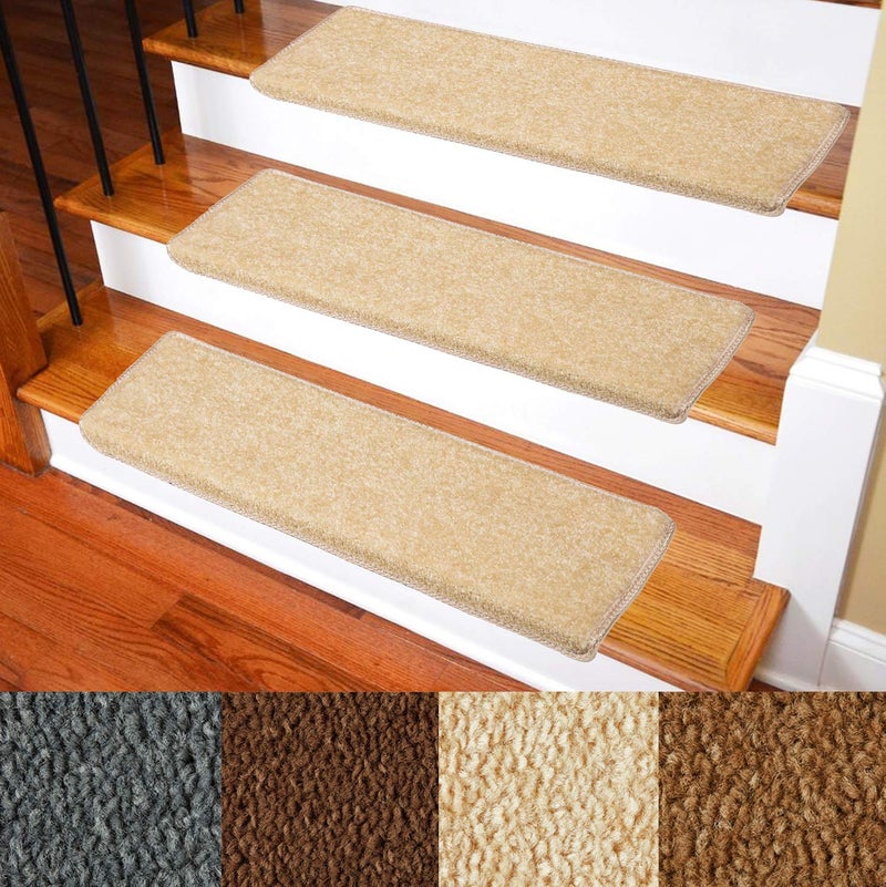 Carpet Stair Treads  NonSlip Bullnose Carpet for Stairs  Indoor Stair Pads  SelfAdhesive  Easy Installation  Pet  Child Friendly  Skid Resistant  Washable  14 Pack Beige 95 x 30x 13
