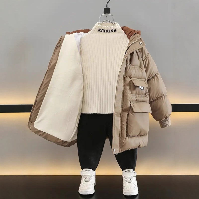 [Wash-Free Lambskin] Boys' Export Velvet Down Cotton Outwear, Winter Outwear, Cotton-Padded Jacket, Kidsren'S Thick Cotton Outwear - Image 3