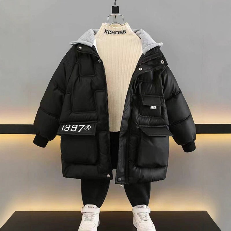 [Wash-Free Lambskin] Boys' Export Velvet Down Cotton Outwear, Winter Outwear, Cotton-Padded Jacket, Kidsren'S Thick Cotton Outwear - Image 4