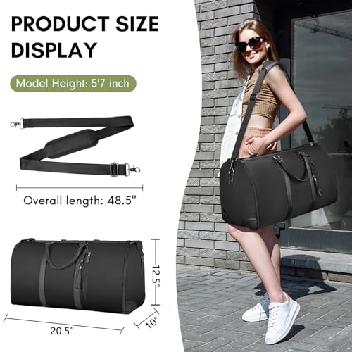 Ytonet Garment Bags for Travel, Convertible Garment Duffle Bags with Shoe Pouch, Large Carry on Garment Bag for Women, 2 in 1 Hanging Suitcase Suit Travel Duffel Overnight Bags, Black - Image 3