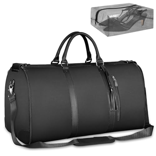 Ytonet Garment Bags for Travel, Convertible Garment Duffle Bags with Shoe Pouch, Large Carry on Garment Bag for Women, 2 in 1 Hanging Suitcase Suit Travel Duffel Overnight Bags, Black - Image 1