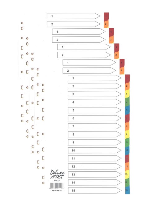 5-Pack 15 Tab Paper Divider Multicolour