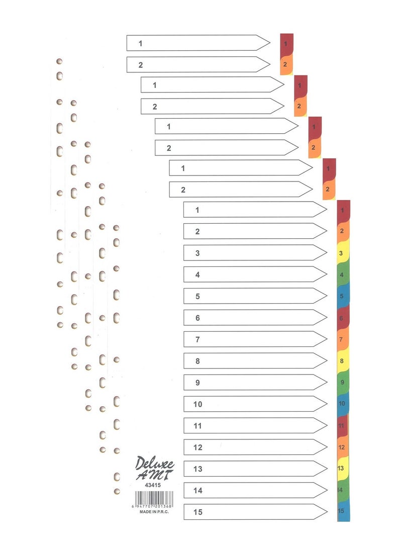 Deluxe Amt - 5-Pack 15 Tab Paper Divider Multicolour - Image 1