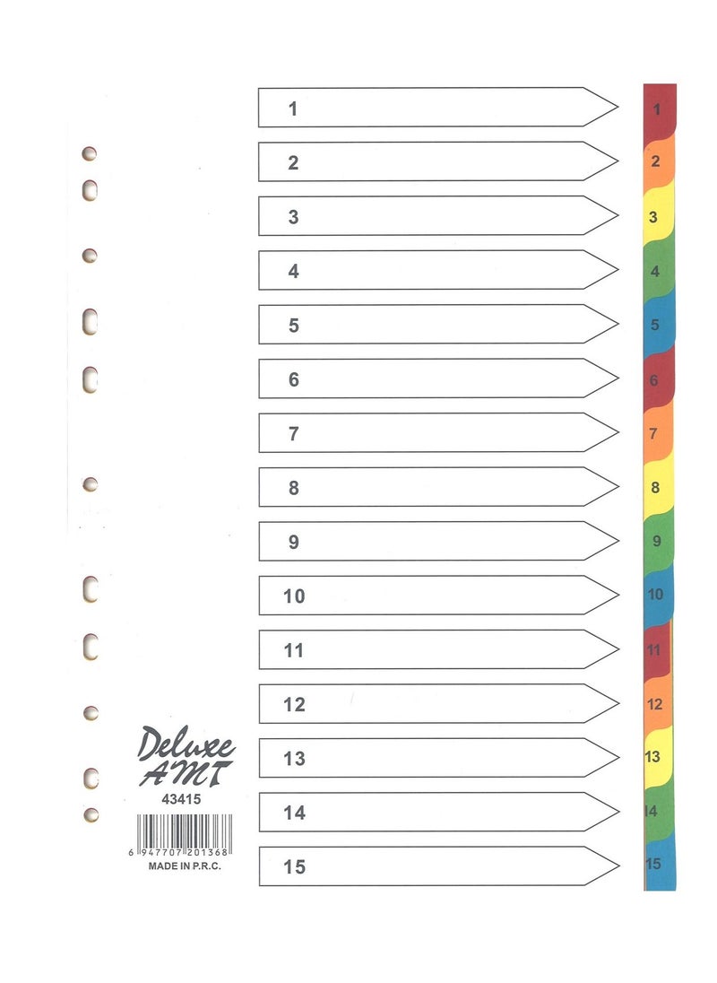 Deluxe Amt - 5-Pack 15 Tab Paper Divider Multicolour - Image 1