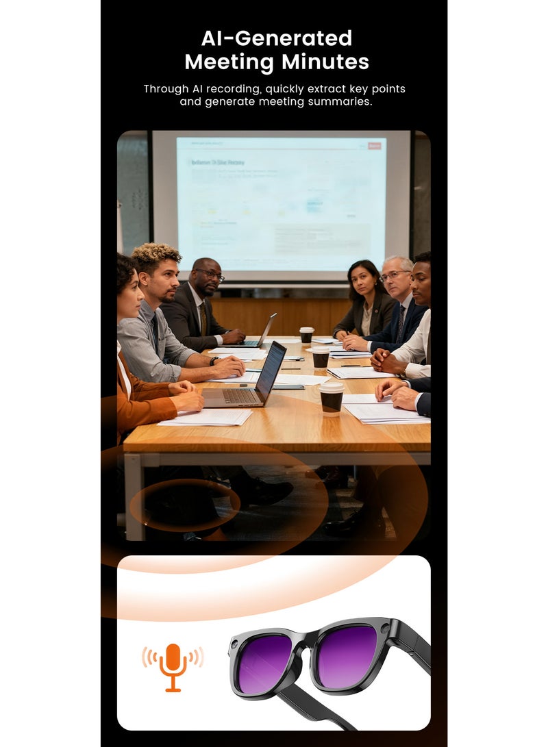 ZESITH Purple AI Smart Glasses, 8MP HD Camera, Anti-Shake Video, Real-Time Translation, Wireless Call, Music Playback - Image 3