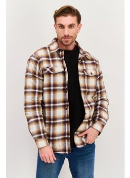 Men Plaid jacket Shirt, Brown Combo