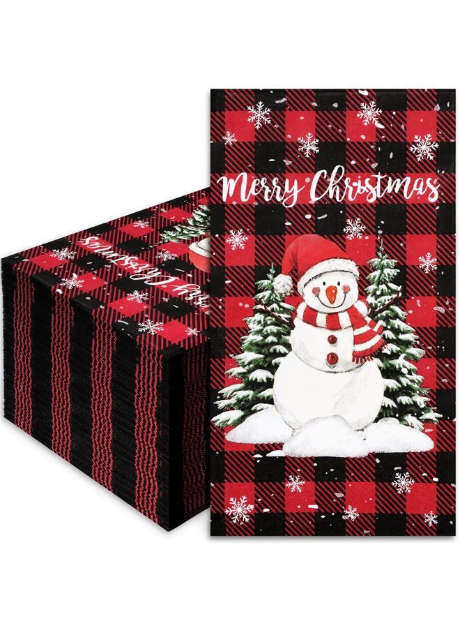 Whaline 100Pcs Christmas Guest Napkins Disposable Red Black Buffalo Plaid Paper Napkins Winter Xmas Snowman Decorative Hand Towels for Home Kitchen Restaurant Tableware Decor - Image 1