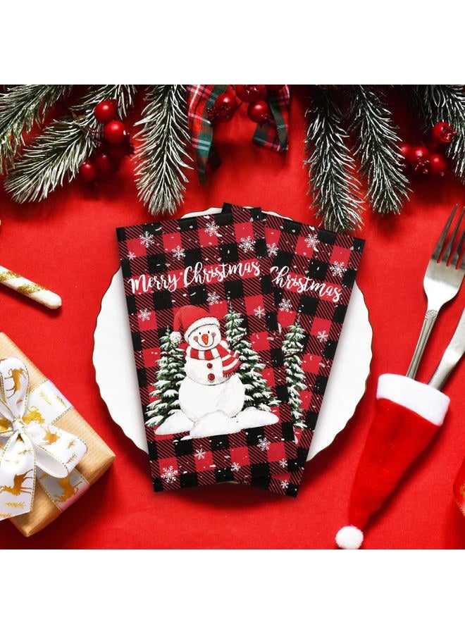 Whaline 100Pcs Christmas Guest Napkins Disposable Red Black Buffalo Plaid Paper Napkins Winter Xmas Snowman Decorative Hand Towels for Home Kitchen Restaurant Tableware Decor - Image 5