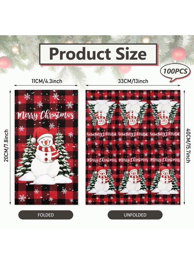 Whaline 100Pcs Christmas Guest Napkins Disposable Red Black Buffalo Plaid Paper Napkins Winter Xmas Snowman Decorative Hand Towels for Home Kitchen Restaurant Tableware Decor - Image 2