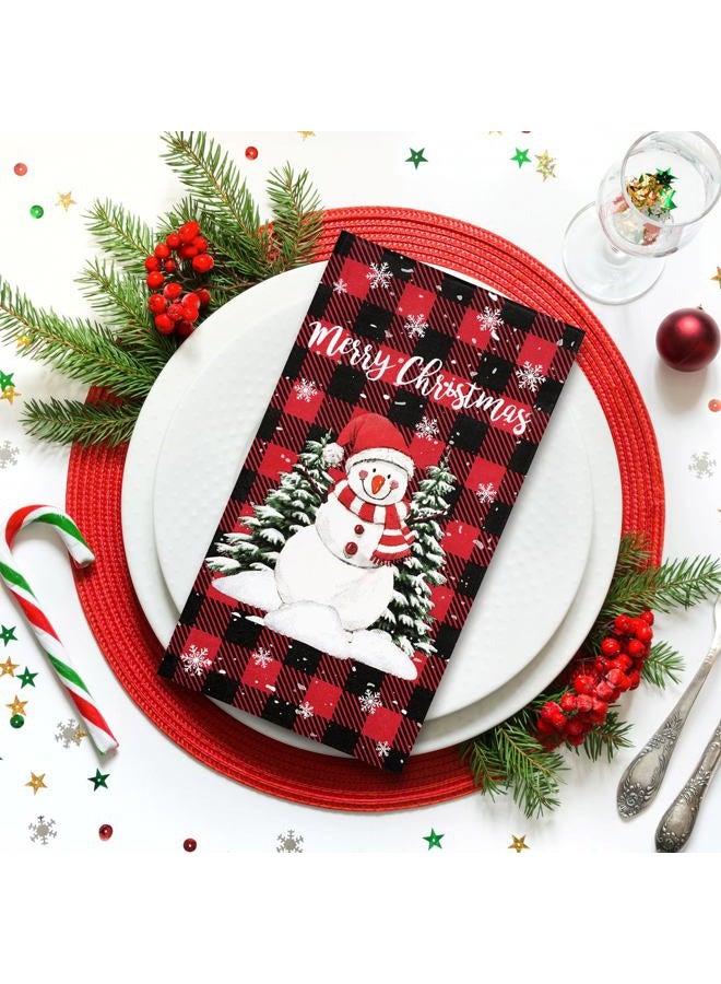 Whaline 100Pcs Christmas Guest Napkins Disposable Red Black Buffalo Plaid Paper Napkins Winter Xmas Snowman Decorative Hand Towels for Home Kitchen Restaurant Tableware Decor - Image 3